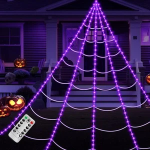 Brighter Spider Web Lights Halloween Decorations Outdoor 2024 Upgraded 250 Purpl - Picture 1 of 6
