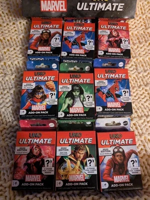 NEW UNO ULTIMATE MARVEL ADD-ON PACK LOT OF 9 WITH ORIGINAL HOLDER - Image 1 of 3