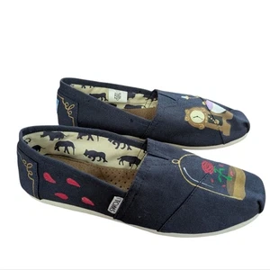 TOMS Custom Hand Painted Beauty and the Beast Navy Flats Size 7 - Picture 1 of 12