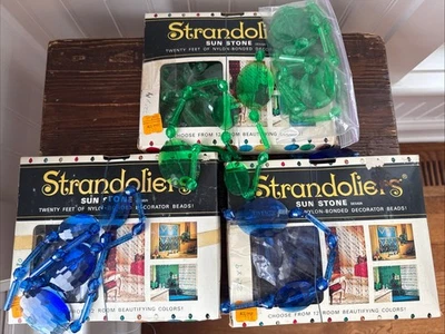 Cortina con cuentas vintage de 3 strandoliers Sun Stone años 60 70 decoración hippie azul verde Foto 1 de 4