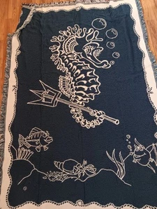 Seepferdchen Ozeanszene Kobalt/Weiß Wendewurf. Neu - Bild 1 von 6