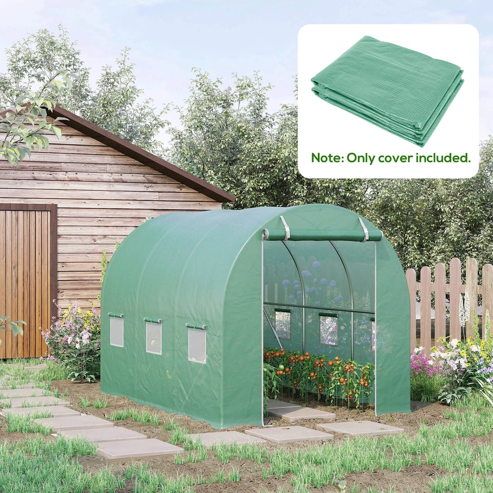 Outsunny Replacement Greenhouse Cover Tarp with 12 Windows Green 10'x6.6'x6.6'