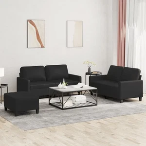 3 Piece Sofa Set with Cushions Black Faux Leather Modern Living Room Furni 01413 - Picture 1 of 9