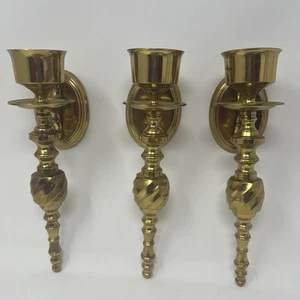 VTG Set of 3 Pier 1 Imports BRASS Wall Mount CANDLE SCONCE Candlesticks 10" Tall - Picture 1 of 10