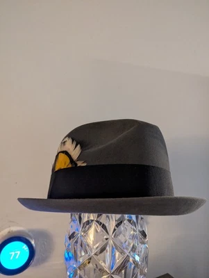 Stetson Mens Vintage Vita Felt Fedora Hat 3X Beaver Gray 6 7/8 Orange Feather 🪶 - Imagem 1 de 4