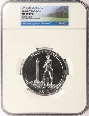 2013 Peace Memorial ATB 5 oz Silver Quarter 25c NGC MS69 DPL - Image 1 of 4