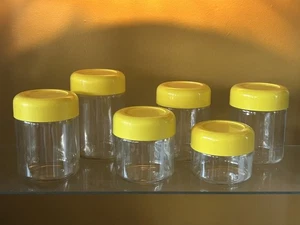 6 Vintage Gemco USA Heller Designs Inc Glass Storage Canisters With Yellow Lids - Picture 1 of 8