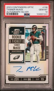 2023 Tanner McKee Contenders Optic Silver Auto SP Eagles Rookie #136 PSA 10 - Picture 1 of 3