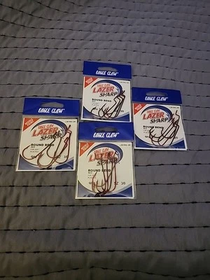 Ganchos de pesca afilados Eagle Claw L091RG curva redonda roja Lazer 3/0, lote de 4. Aguja Foto 1 de 4