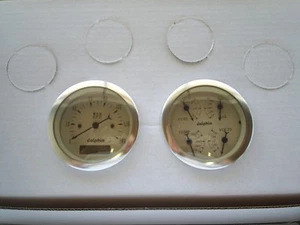 DOLPHIN 3 3/8 QUAD PRO TAN STREET ROD GAUGE SET STREET ROD HOT ROD, UNIVERSAL - Picture 1 of 4