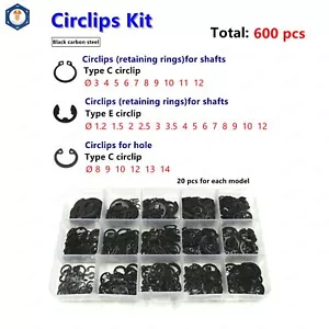 Kit surtido de clips electrónicos circlips externos tipo E de 600 piezas - Imagen 1 de 6