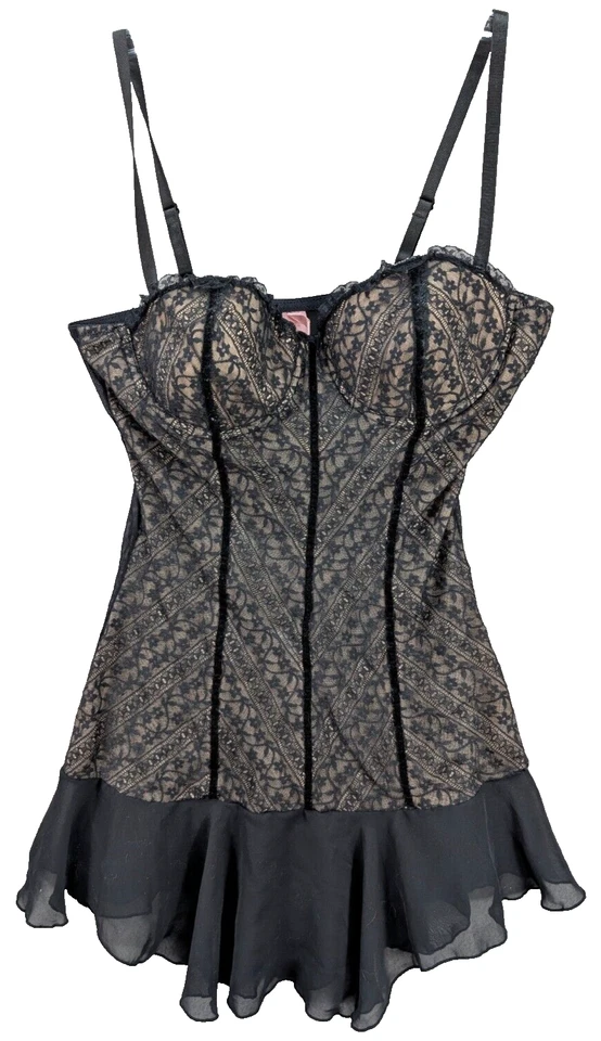 Sophie B. Lencería Vestido sin Mangas Para Mujer L Negro Encaje Malla Lencería Gótica Coqueta Foto 1 de 4