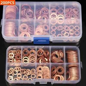 Set dadi e bulloni guarnizioni rondella rame assortimento guarnizioni anello piatto per tappi pozzetto - Foto 1 di 10