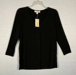 Michael Kors Top Womens Med Black V-Neck Pullover 3/4 Sleeves NWT - Picture 1 of 8