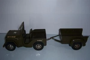 Tonka Army Jeep GR 2-2431 With Trailer 1960's Press Steel Old Toy 19 " Long - Picture 1 of 10