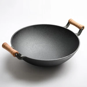 Pre-Seasoned Deep Wok Non Stick Cast Iron Chinese Stir Fry Frying Pan Cooking - Picture 1 of 22