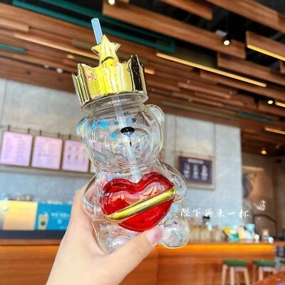 Starbucks Full of Love Crown Bear Glass Straw Cup 532m Valentine's Day Gift NEW - Image 1 of 4