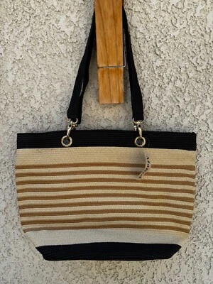 NWT- Magid Nude/Khaki/Black Classic Striped Beach Bag/Tote - Image 1 of 4