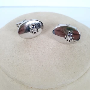 Vintage Foster Sterling Cufflinks  Oval Etched with Critter Inlay Ovals Signed - Picture 1 of 5