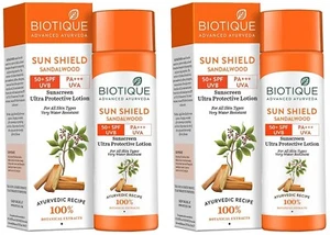 Biotique Sun Shield Sandalwood 50+SPF UVB Sunscreen Protective Lotion pack 2 - Picture 1 of 13