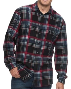 New Men's Flannel Sonoma Shirt Navy Red Plaid Long Sleeves 2-pockets NWT - Picture 1 of 3
