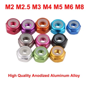 Selbstsichernde Muttern DIN985 Aluminium Stopmuttern Sicherungsmuttern M2 - M8 - Picture 1 of 15