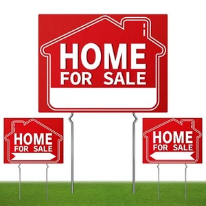 Home For Sale Sign 3 Pack 17" X 13" Double-Sided Yard Signs with Metal Stakes... - Picture 1 of 7