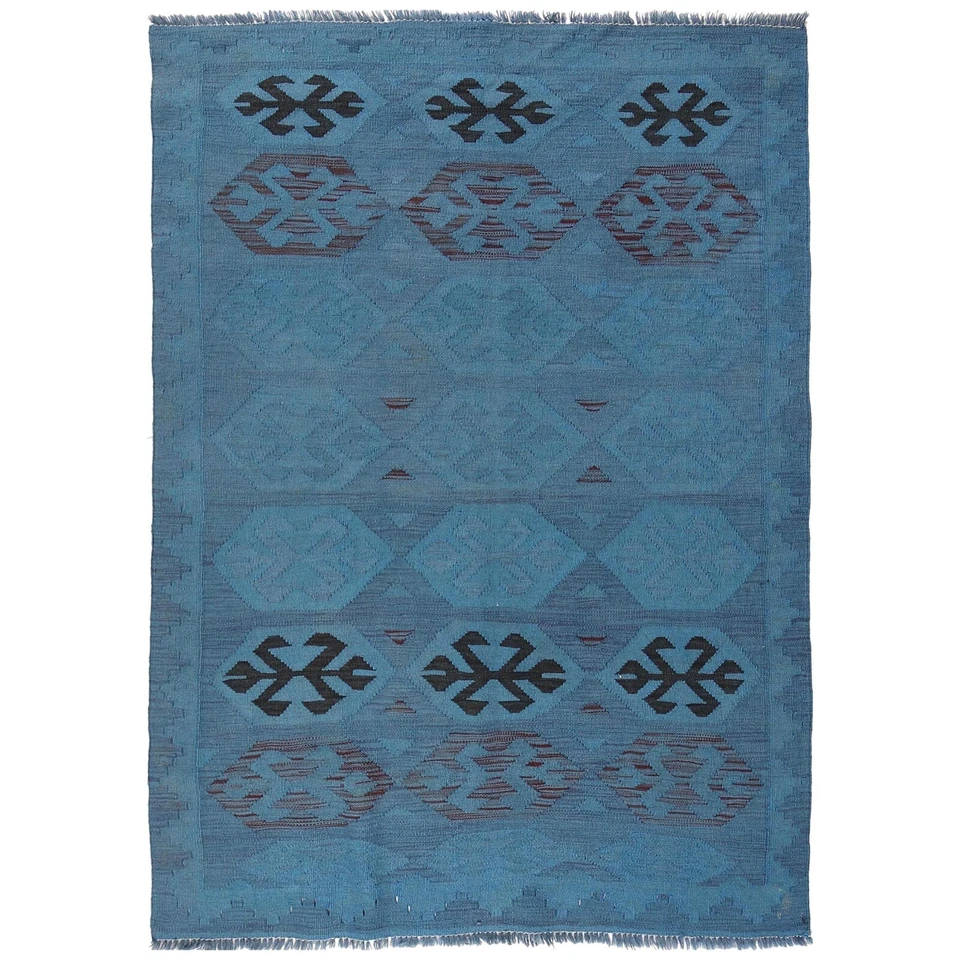 Blue Handmade Oriental Woolen Kilim Afghan Knotted Rug 3'11x5'9 FT. Kelim B29229 - Image 1 of 4