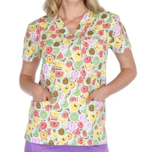 NWT Women's Large Fruity Friends Print I Love Scrubs Scrub Top - Picture 1 of 1