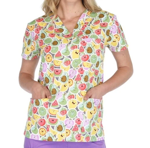 NWT Women's Large Fruity Friends Print I Love Scrubs Scrub Top - Image 1 of 1