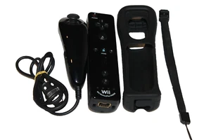 Original Nintendo Wii/WiiU Remote Motion Plus inside Controller Schwarz+Nunchuck - Bild 1 von 2
