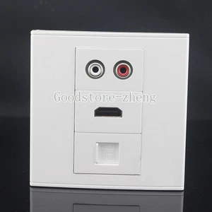 Wall Face Plate RCA AV + HDMI + RJ45 Cat6 LAN Assorted Panel Faceplate Outlet - Picture 1 of 4
