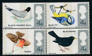 GB 1966 BRITISH BIRDS (PHOS) BLOCK OF 4 FINE MINT MNH SG696p-SG699p