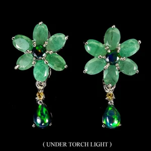 925 Sterling Silver Earrings Pear Black Opal Emerald Sapphire Gemstone - Picture 1 of 13