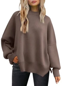 Women's Oversized Batwing Sweaters 2024 Fall Outfits Crewneck Ribbed Knit Sid... - Picture 1 of 9