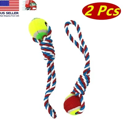 2 件狗训练球绳子,棉绳球,拖船球玩具,硬狗玩具 — 第 1/4 张图片