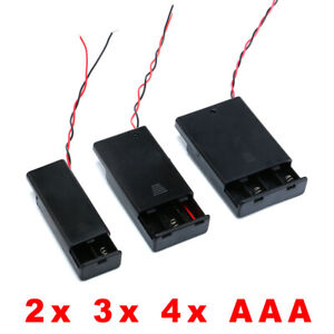 2x 3x 4x AAA Black Battery Holder Cell Case Storage Box With Wires/Cover/Switch