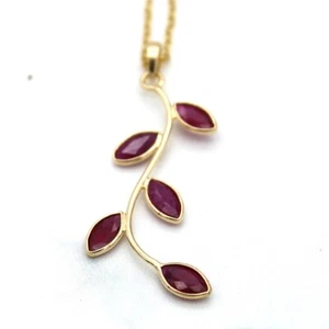 Natural Ruby Leaf Delicate Pendant & chain 10k Solid Yellow Gold july birthstone - Picture 1 of 5
