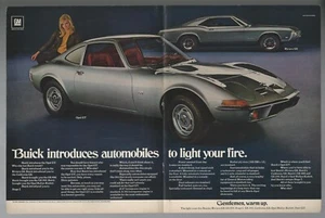 1969 BUICK OPEL GT 2-page advertisement, Opel fastback & Riviera GS, print ad - Bild 1 von 3