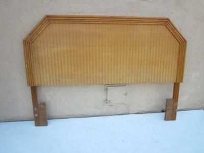 Cabecero Completo Hollywood Regency Estilo Imitación Bambú Madera Mimbre Color Miel Foto 1 de 4