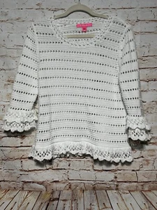 Suéter tejido con volantes Lilly Pulitzer Irina L crotchet blanco ojales para mujer (B) - Imagen 1 de 5