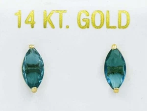 GENUINE 1.74 Cts BLUE ZIRCON STUD EARRINGS 14k GOLD - Free Appraisal - NWT - Picture 1 of 4
