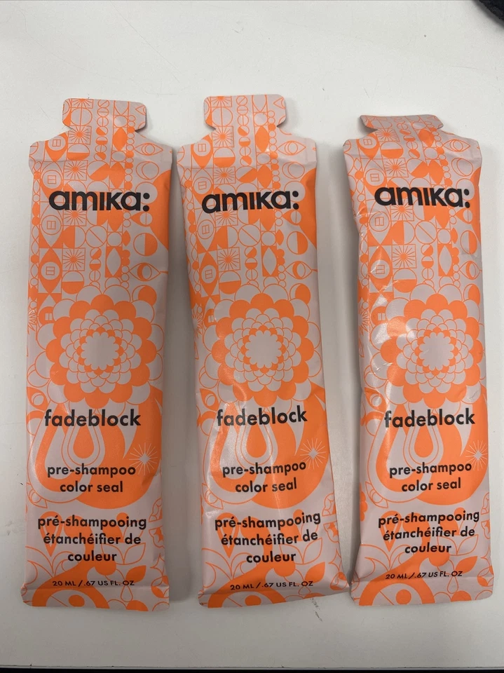 3 Amika Fadeblock Pre-Shampoo Color Seal Samples 20ml 0.67 oz EACH-3X LOT - Image 1 of 1