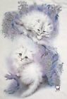 Fluffy White Kitten Shirt, Shimmer Leaves, Ladies Top,Mischief Mates Small - 5X