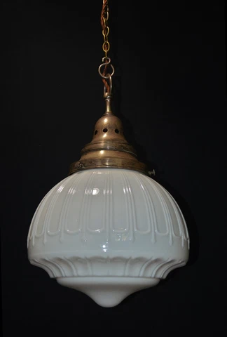 Magnificent art deco industrial Opaline glass & chrome pendant schoolhouse light Cover