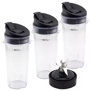 3 Pack 16 oz Cup with Lid + Extractor Blade for Nutri Ninja BL770 BL772 BL773CO - Picture 1 of 6
