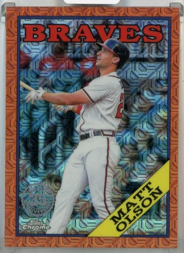 2023 Topps Series 1 Matt Olson /25 1988 Topps Chrome Silver Pack Orange Mojo - Image 1 of 2
