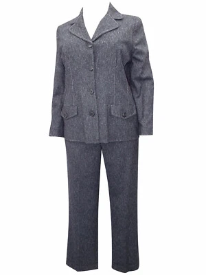 Women's Business Grey Exposed Stitch Jacket & Trouser Suit Size 12-18 - Image 1 of 4