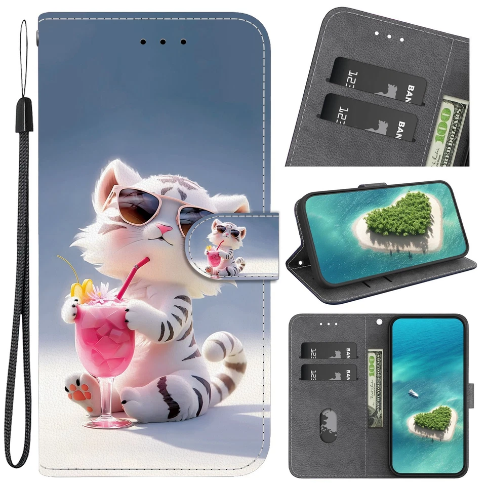 Flip Cute Cartoon Tiger Leather Card Wallet Stand Case For Various Phone Covers - Image 1 of 4