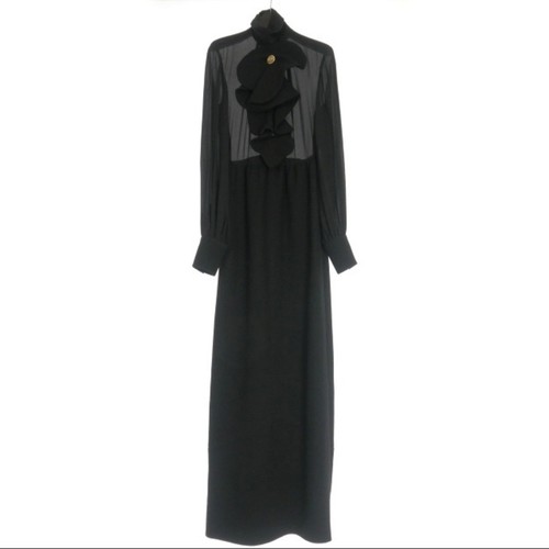 Abito lungo Fendi design volant pezzo unico manica 40 nero Fd7524 HF5 usatof6